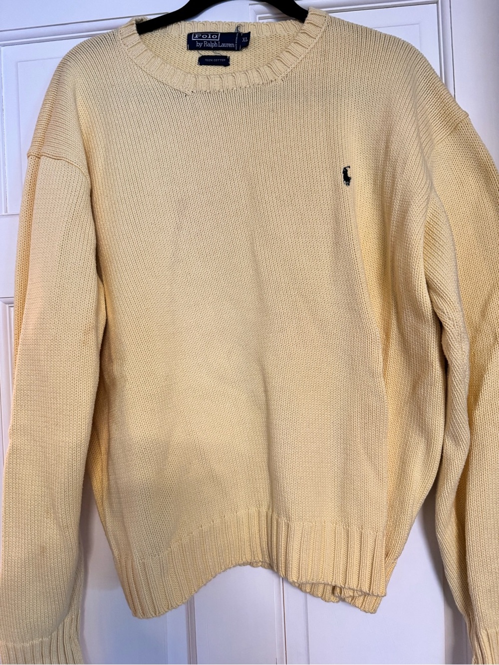 Polo Ralph Lauren butter yellow 100% cotton screw neck sweater xl faint marks